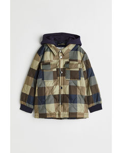 Hooded Quilted Jacket Dark Brown/checked