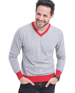 V-neck Sweater Grey Heather Red