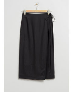 High Waist Midi Wrap Skirt Black