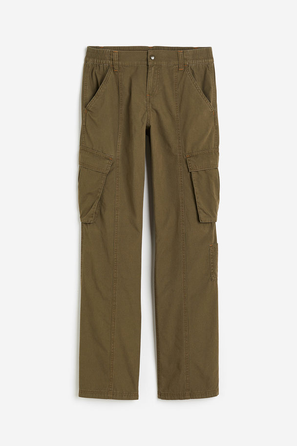 H&M Canvas Cargo Trousers Dark Khaki Green