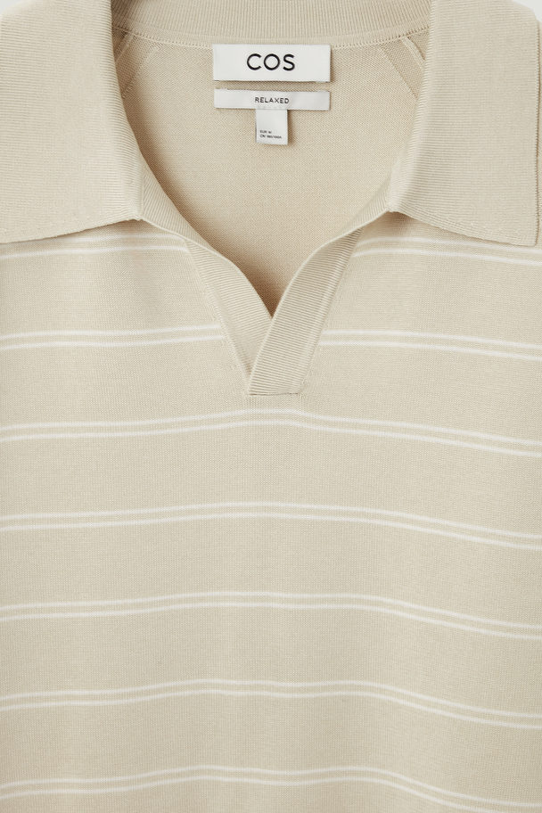 COS Striped Knitted Polo Shirt Beige