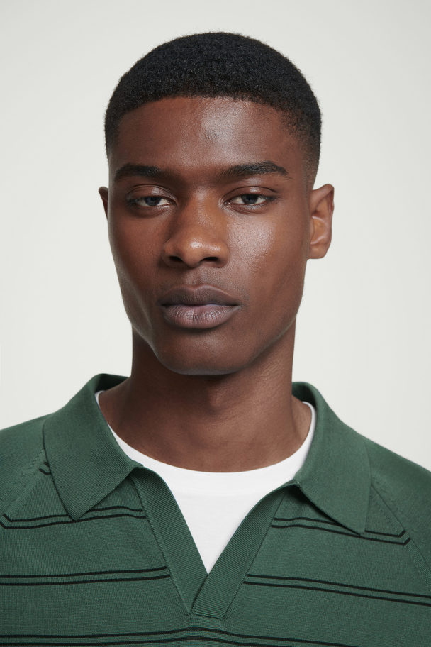 COS Striped Knitted Polo Shirt Green