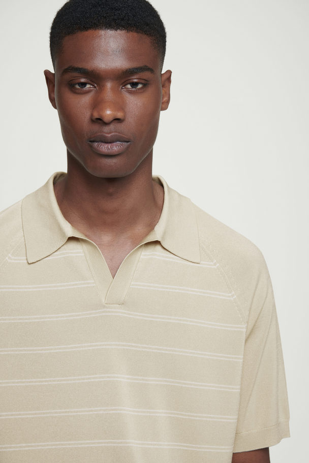 COS Stribet Strikket Poloshirt Beige