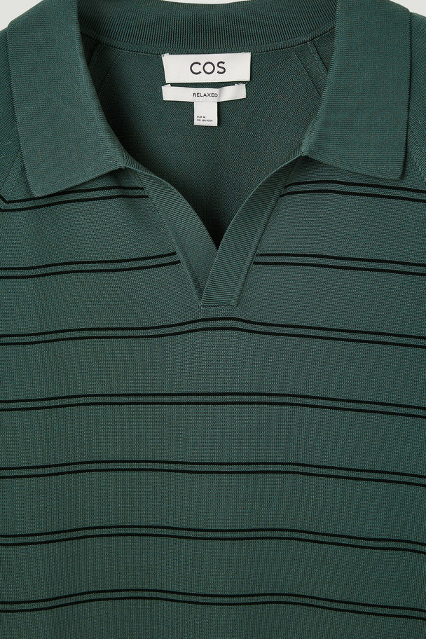 COS Striped Knitted Polo Shirt Green