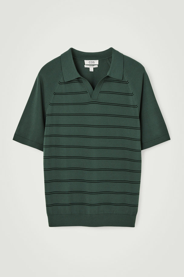 COS Striped Knitted Polo Shirt Green