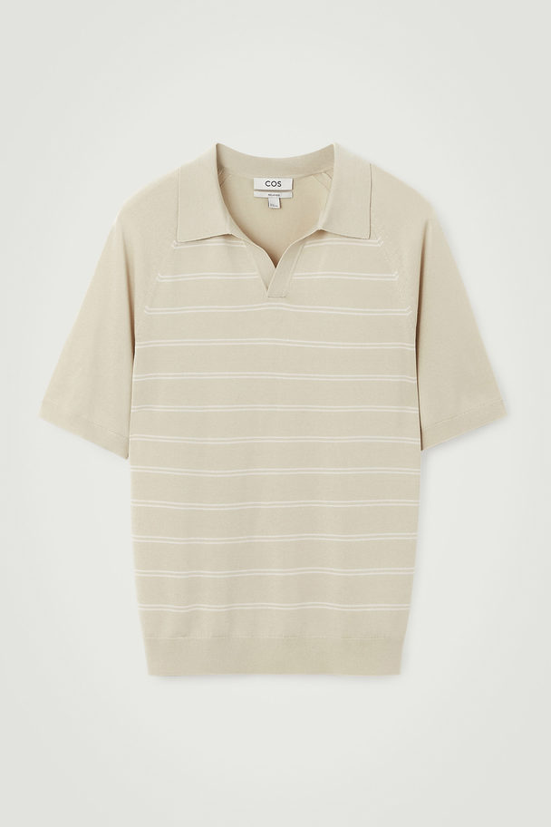 COS Striped Knitted Polo Shirt Beige