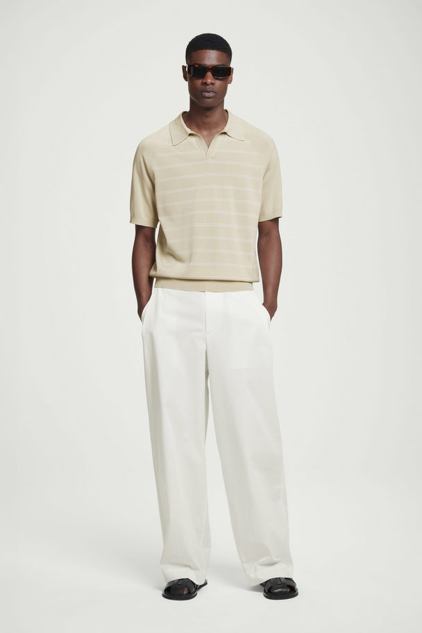 COS Striped Knitted Polo Shirt Beige