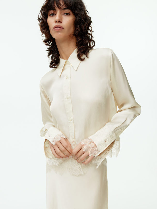 ARKET Croppad Skjorta Med Spetsdetalj Off-white