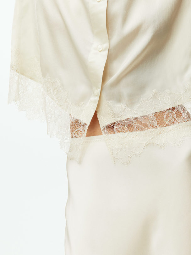 ARKET Cropped Lace Detailed Shirt Off White