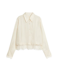 Cropped Lace Detailed Shirt Off White
