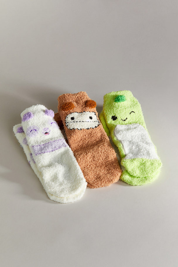H&M 3-pack Chenille Socks Bright Green/squishmallows