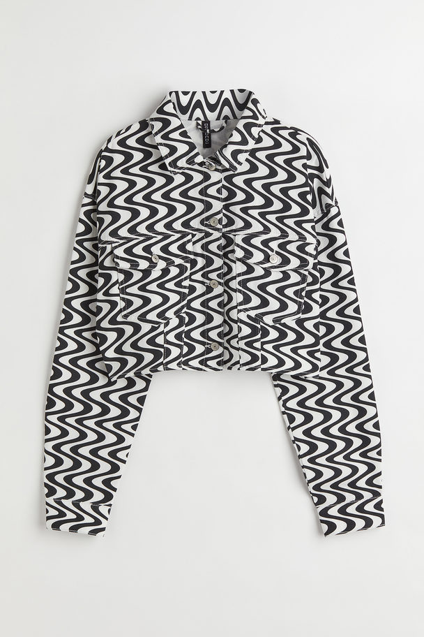 H&M Cropped Twilljakke Sort/mønstret