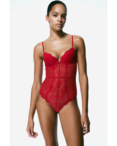 Lace Super Push-up Thong Body Red