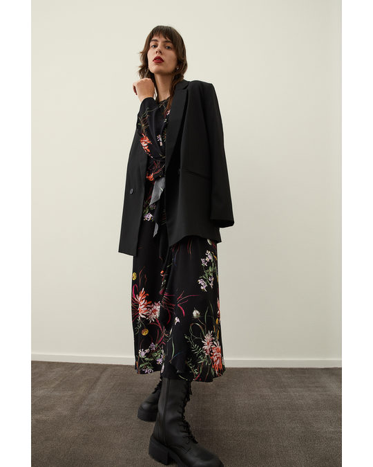 H&M Flounced Maxi Dress Black/floral