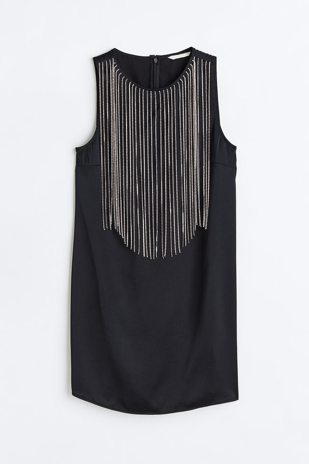 H&M Rhinestone-embellished Mini Dress Black