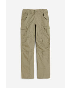 Low-waisted Cargo Trousers Khaki Green