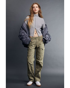 Low-waisted Cargo Trousers Khaki Green