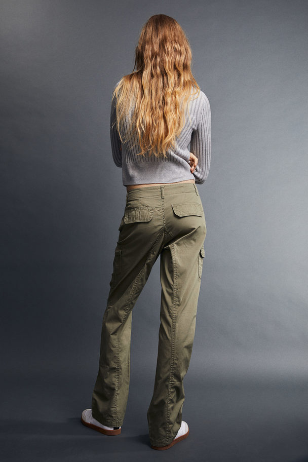 H&M Low-waisted Cargo Trousers Khaki Green