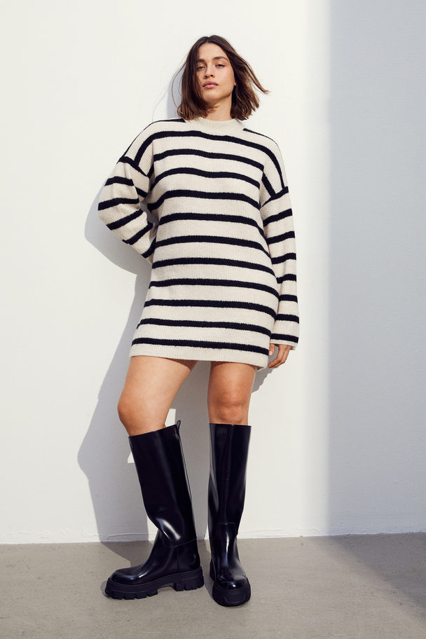 H&M Knitted Dress Cream/striped