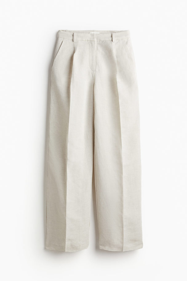 H&M Broek Van Linnenmix Lichtbeige