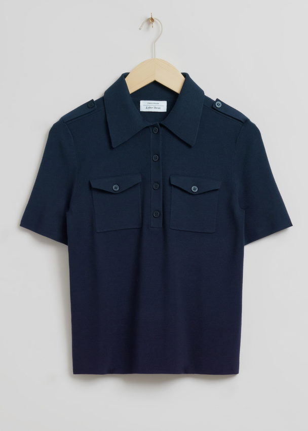 & Other Stories Fitted Uniform Detail Polo Shirt Dark Blue