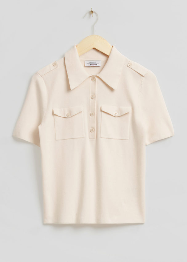 & Other Stories Fitted Uniform Detail Polo Shirt Cream