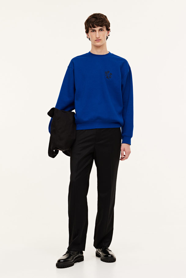 H&M Oversized Fit Sweatshirt Klarblå/blomster