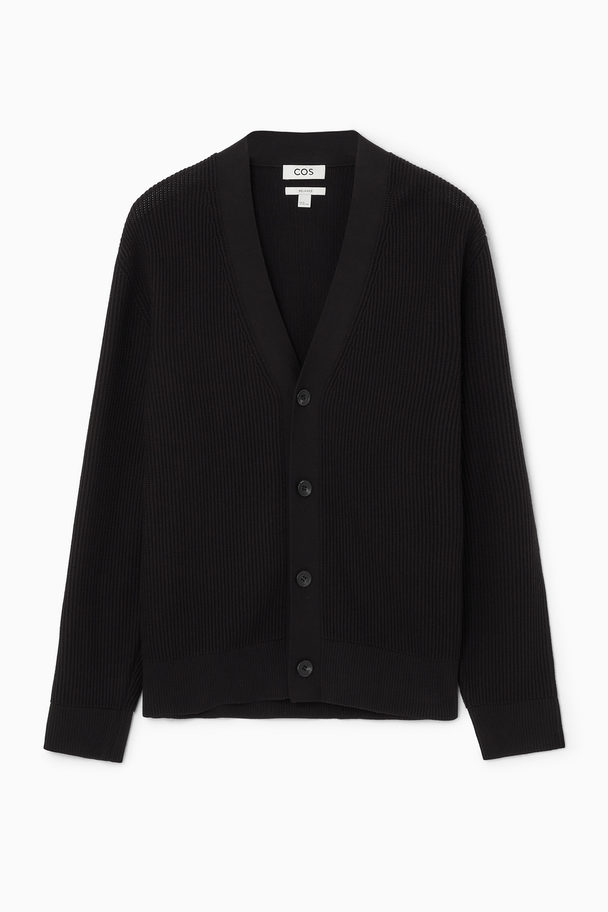 COS Ribbed Cotton Cardigan Black