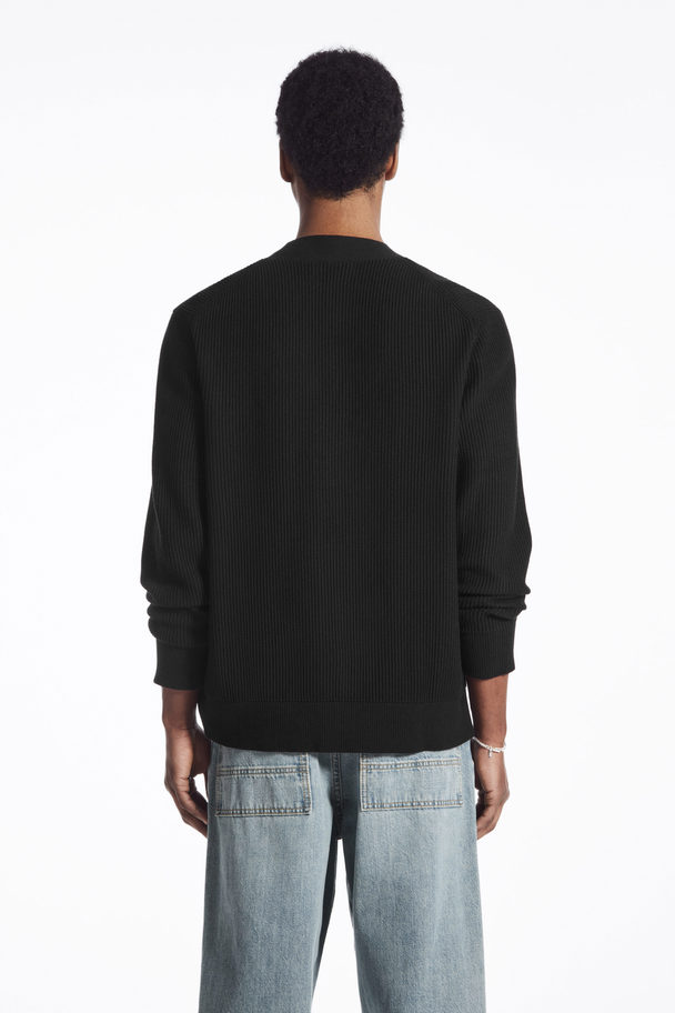 COS Ribbed Cotton Cardigan Black