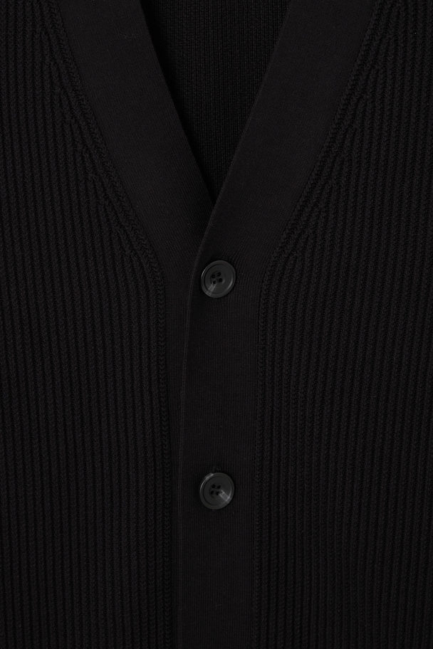 COS Ribbed Cotton Cardigan Black