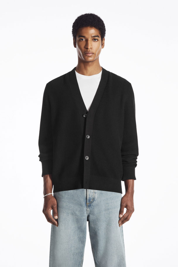 COS Ribbed Cotton Cardigan Black