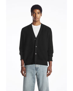 Ribbed Cotton Cardigan Black