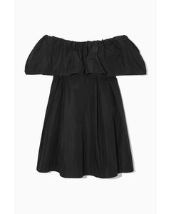 Voluminous Off-the-shoulder Mini Dress Black
