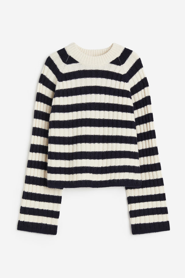 H&M Rib-knit Jumper Navy Blue/striped