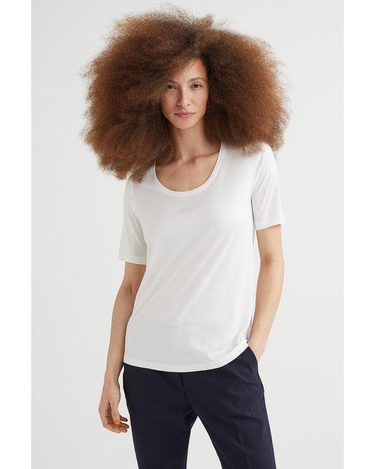 H&M Low-necked T-shirt White