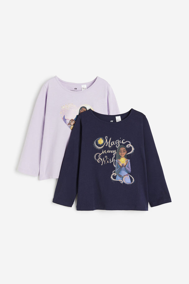 H&M 2-pack Long-sleeved Jersey Tops Dusty Lilac/wish