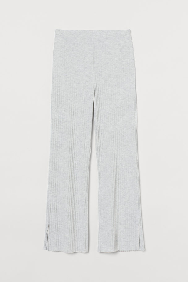 H&M Ribbed Jersey Trousers Light Grey Marl