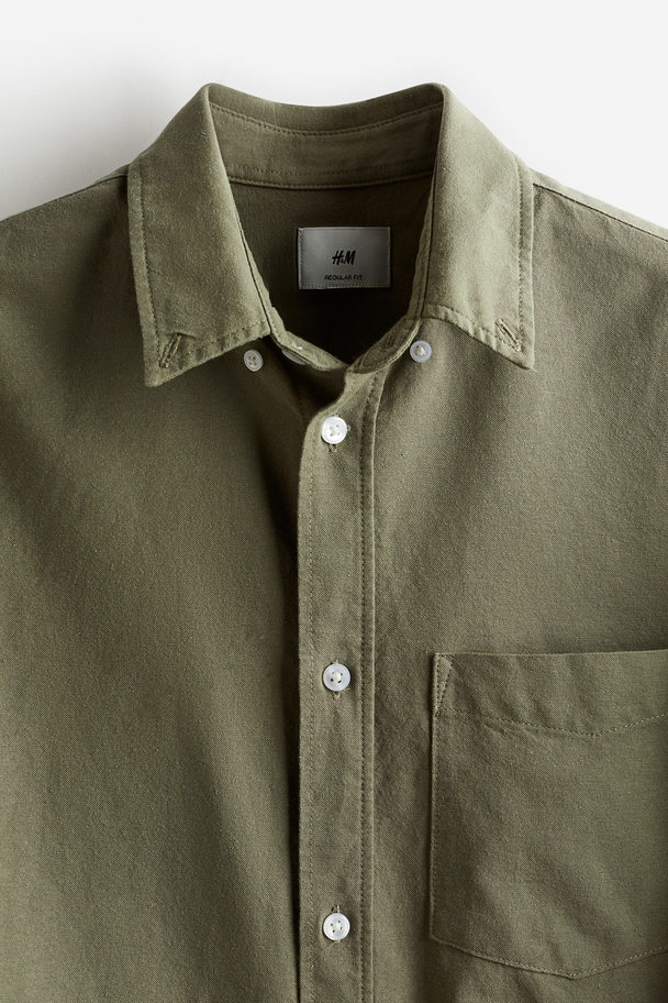 H&M Regular Fit Oxford Shirt Khaki Green