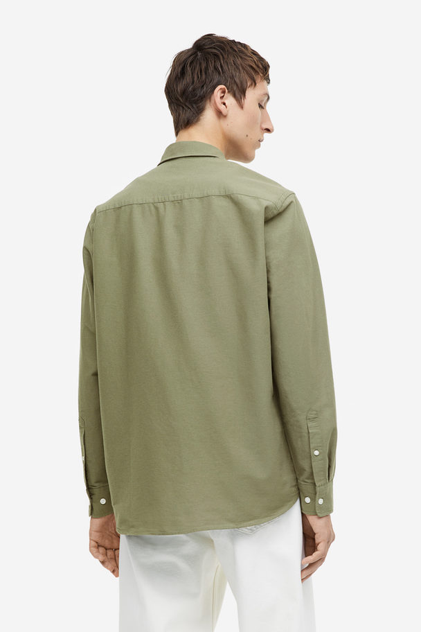 H&M Regular Fit Oxford Shirt Khaki Green