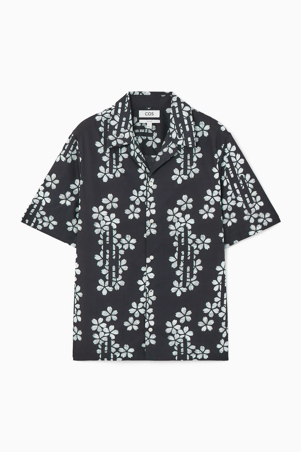 COS Floral-print Short-sleeved Shirt Black / Floral