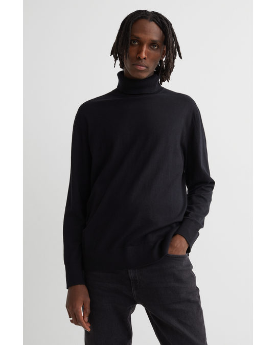 H&M Regular Fit Cashmere-blend Polo-neck Jumper Black