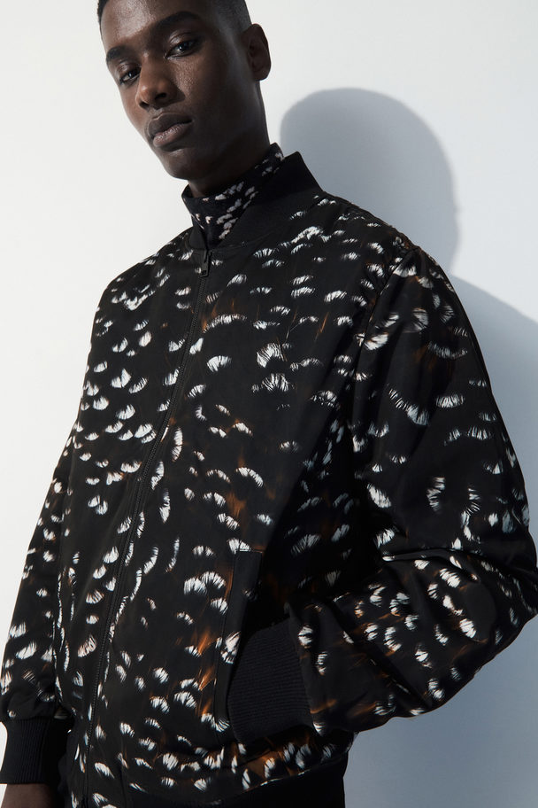 COS The Feather-print Bomber Jacket Black / Feather Print