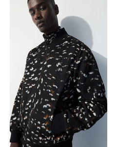 The Feather-print Bomber Jacket Black / Feather Print