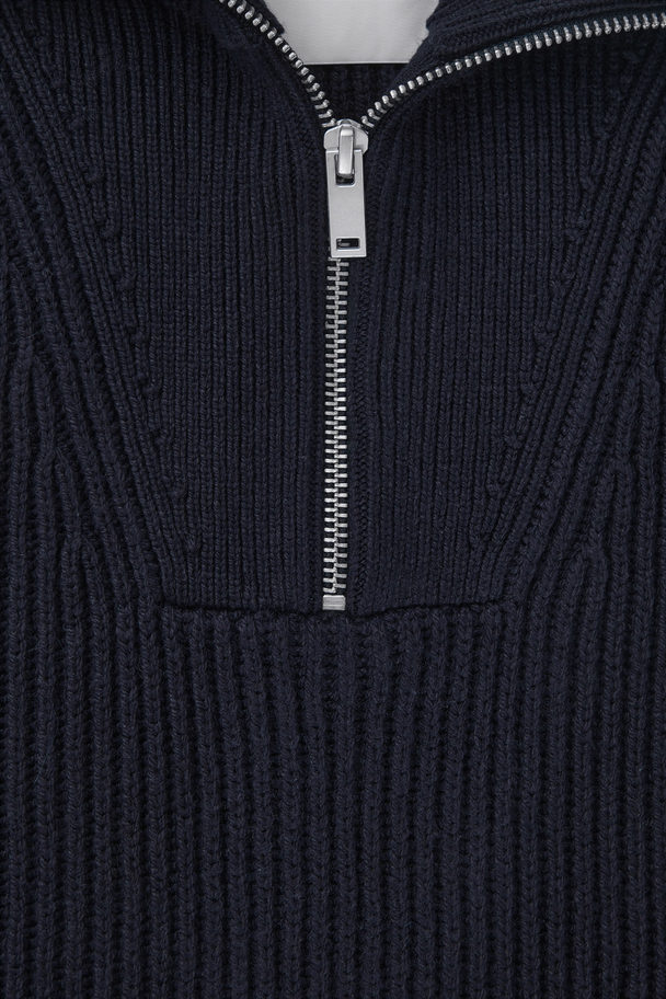 COS Ribbed-knit Half-zip Vest Navy