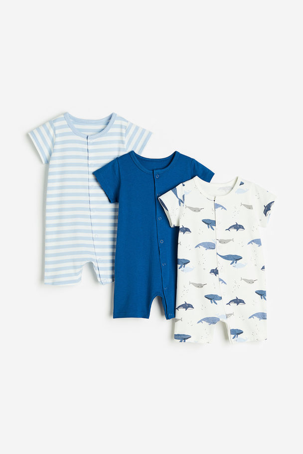 H&M Set Van 3 Katoenen Pyjamapakjes Blauw/walvissen