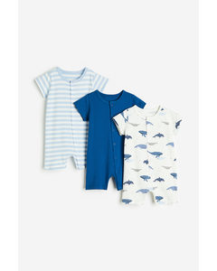 3er-Pack Schlafanzug aus Baumwolle Blau/Wale