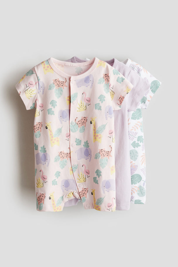 H&M 3-pack Cotton Sleepsuits Light Pink/patterned