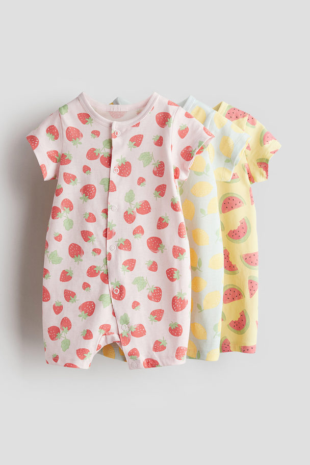 H&M 3-pack Cotton Sleepsuits Yellow/watermelons