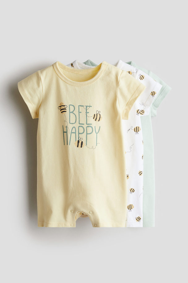 H&M 3-pack Cotton Sleepsuits Yellow/bee Happy