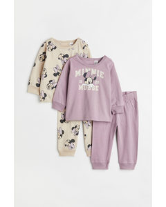 2-pack Printed Jersey Pyjamas Light Purple/minnie Mouse